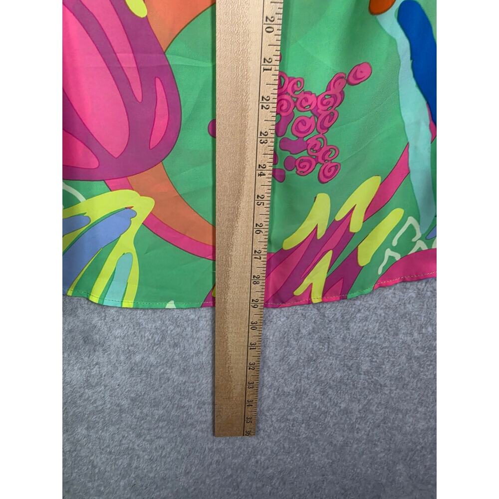 Michelle McDowell Colorful Floral Popover Puff Sleeve Top Sz L Green Office Bold - Picture 11 of 16